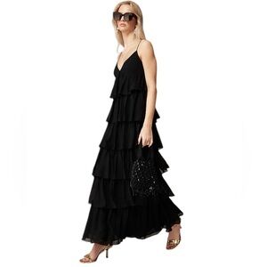 NEW J. CREW Collection ruffle-tier dress in chiffon‎ Black formal Gown Size 0
